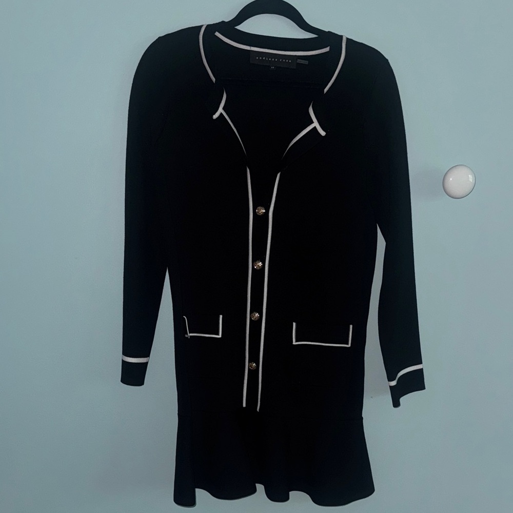 Black Sweater Dress with White Trim - Picture 4 of 4
